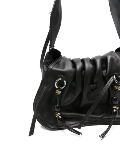 Isabel Marant Bolton Embellished Tasseled Textured-leather Shoulder Bag In Black