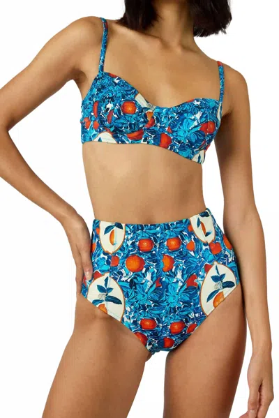 Hunter High-waisted Bikini Bottom In Orange Grove In Multi