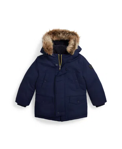 Polo Ralph Lauren Big Boys Faux-fur-trim Down Parka In Blue