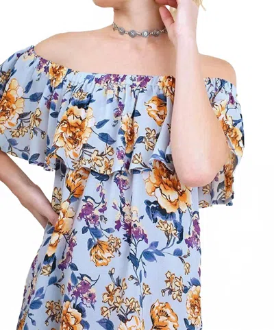 Umgee Off The Shoulder Floral Print Top In Sky In Blue