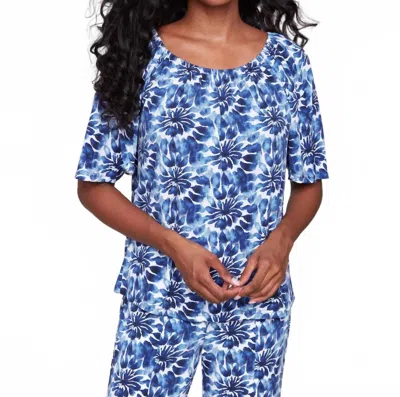 Charlie B Lily Print Off Shoulder Knit Top In Multi In Blue