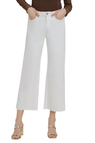 Vervet By Flying Monkey High Rise Clean Cut Raw Hem Crop Wide Leg Jeans In Optic White In White