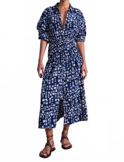 Apiece Apart Sophia Smocked Shirt Dress In Batik Geo Indigo In Multi