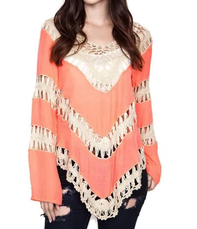 Umgee Bohemian Lacy Crochet Trim Tunic In Mango In Pink
