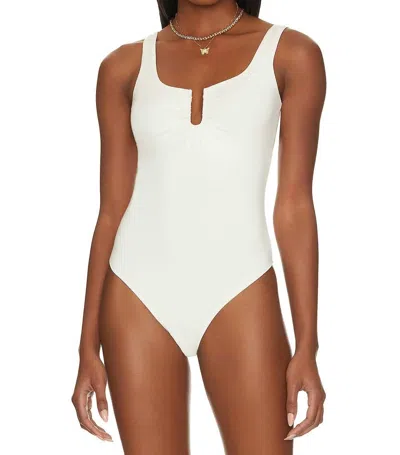 Good American Good Touch Ruched U Ring Bodysuit In Ivory In White