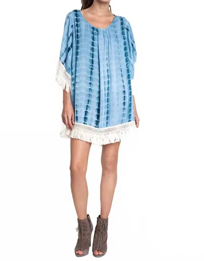 Umgee Tie Dye Tassel And Fringe Dress In Teal In Multi