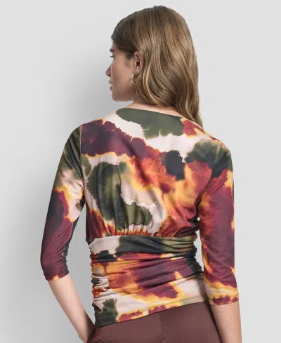 Dkny Women's 3/4-sleeve Zip Front Top In Multi