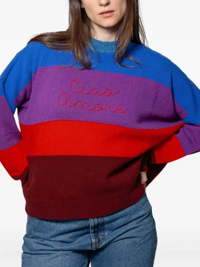 Giada Benincasa Stripe-pattern Embroidered-logo Sweater In Multi