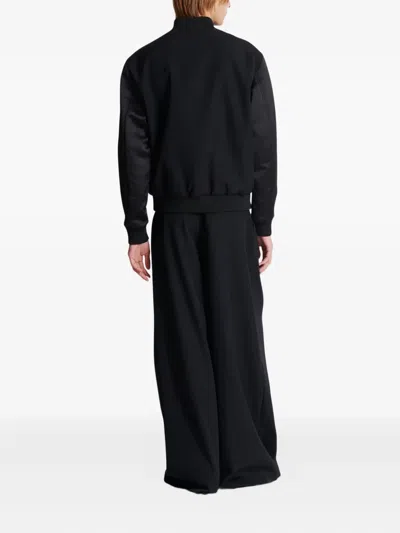 Balmain Varsity Jacket In Grain De Poudre Wool And Satin In Black