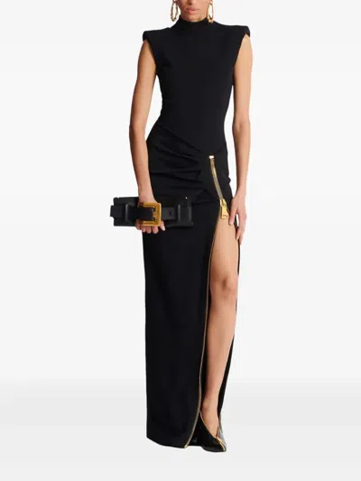Balmain Anthem Buckle-detail Calfskin-leather Clutch In Black