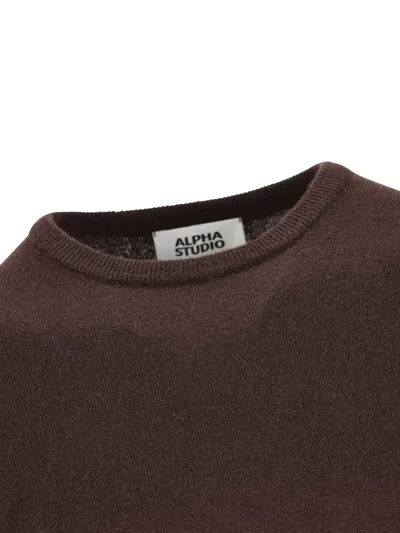 Alpha Studio Crew-neck Cashmere Sweater In Brown