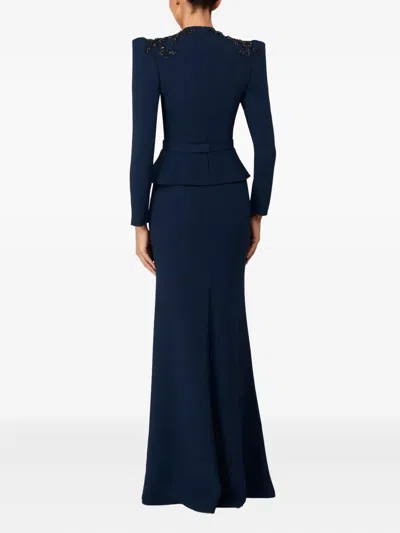 Jenny Packham Night Flowering Sequin-embellished V-neck Maxi Dress In Blue