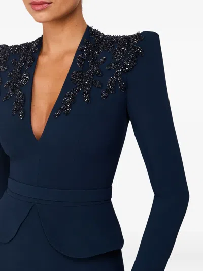 Jenny Packham Night Flowering Sequin-embellished V-neck Maxi Dress In Blue