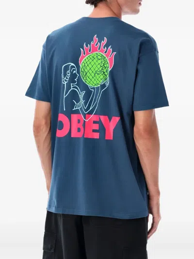 Obey Peace Target Graphic T-shirt In Blue
