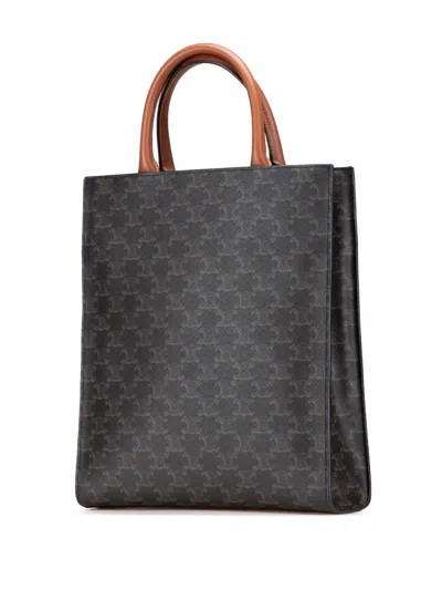 Pre-owned Celine 2022 Small Triomphe Coated Canvas Vertical Cabas Tote Satchel In Brown