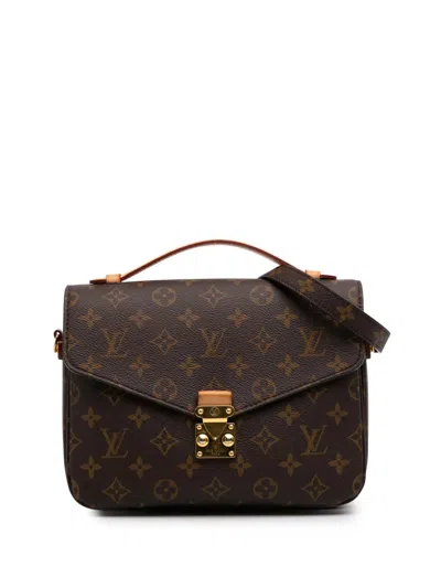 Pre-owned Louis Vuitton 2018 Monogram Pochette Metis Satchel In Brown