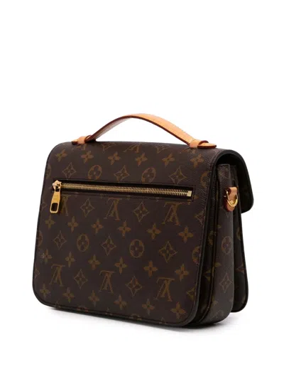 Pre-owned Louis Vuitton 2018 Monogram Pochette Metis Satchel In Brown