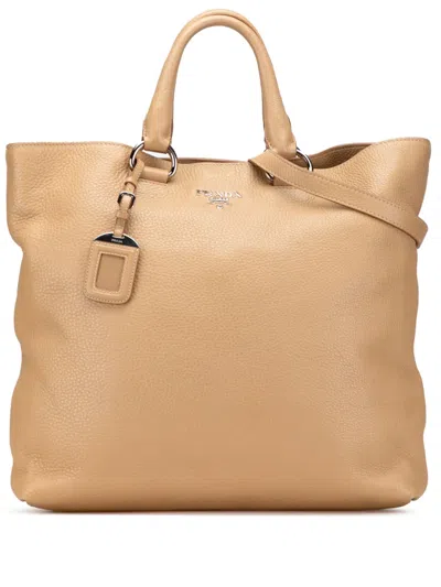 Pre-owned Prada 2000-2025 Vitello Daino Open Convertible Tote Satchel In Brown