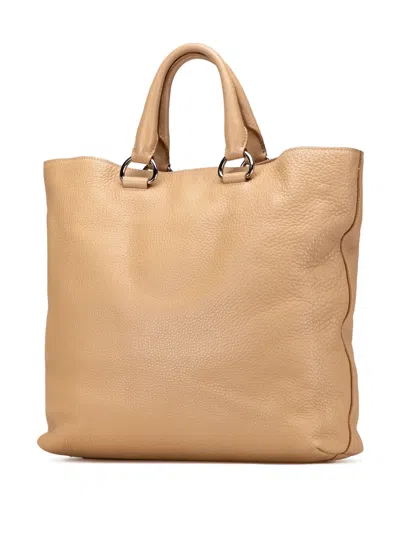 Pre-owned Prada 2000-2025 Vitello Daino Open Convertible Tote Satchel In Brown