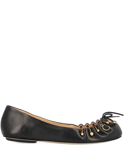 Chloé Bow Ballerinas Gold-tone Embellishments In Black