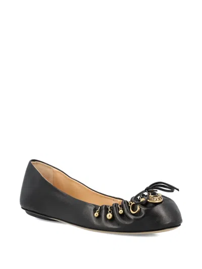 Chloé Bow Ballerinas Gold-tone Embellishments In Black