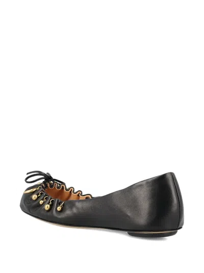 Chloé Bow Ballerinas Gold-tone Embellishments In Black