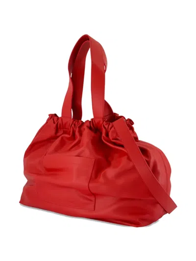 Samsoe & Samsoe Smooth Leather Crossbody Bag With Drawstring Top In Red