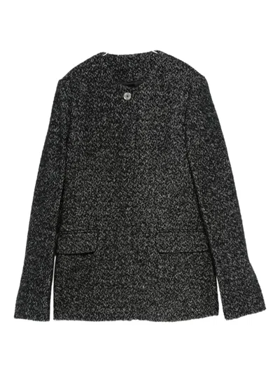 Totême Womens Black White Collarless Cinched Wool-blend Jacket In Black