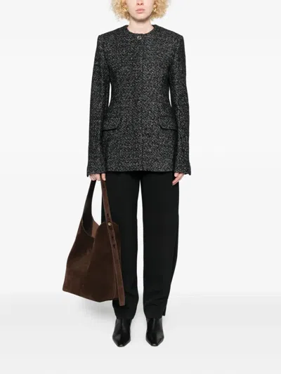 Totême Womens Black White Collarless Cinched Wool-blend Jacket In Black