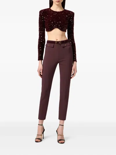 Elisabetta Franchi Cropped Long-sleeved Top With Scalloped Hem In Red