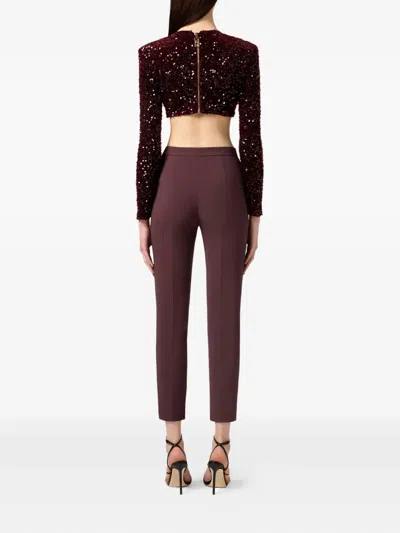 Elisabetta Franchi Cropped Long-sleeved Top With Scalloped Hem In Red