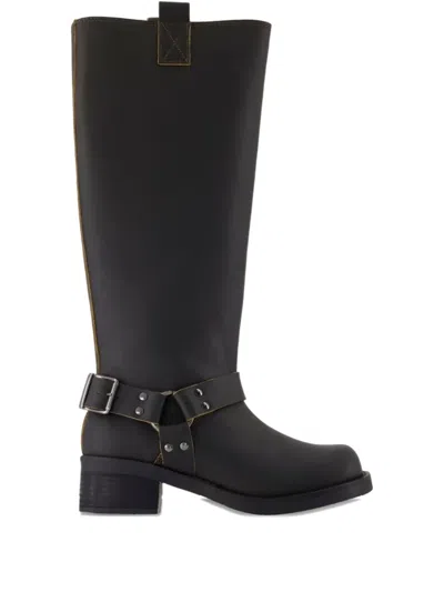 Samsoe & Samsoe Sabrenta Buckle-strap Calfskin Boots In Black