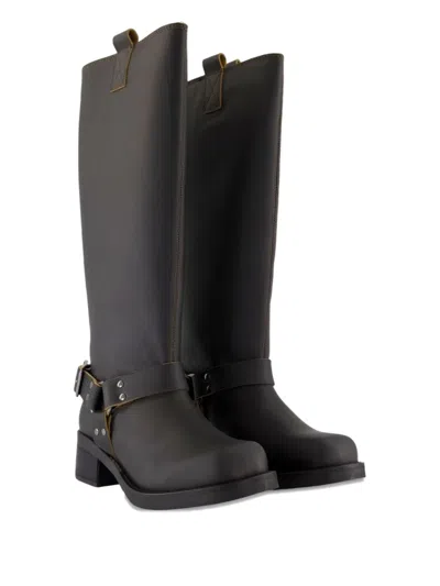 Samsoe & Samsoe Sabrenta Buckle-strap Calfskin Boots In Black