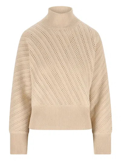 Fendi High-neck Honeycomb-knit Turtleneck In Neutral