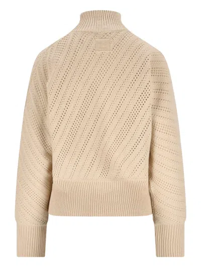 Fendi High-neck Honeycomb-knit Turtleneck In Neutral