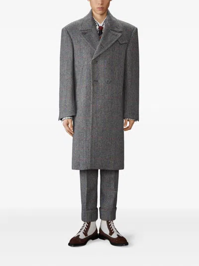 Thom Browne Checked Double-breasted Coat In Gray