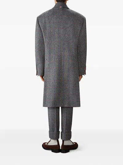 Thom Browne Checked Double-breasted Coat In Gray
