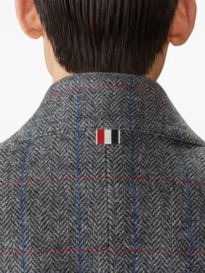 Thom Browne Checked Double-breasted Coat In Gray