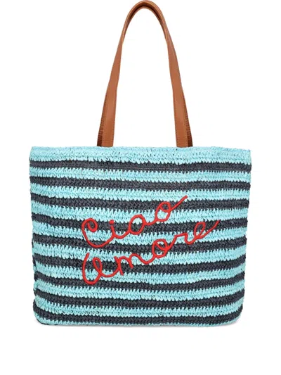 Giada Benincasa Striped-pattern Raffia Tote Bag In Blue