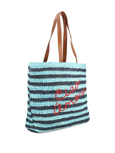 Giada Benincasa Striped-pattern Raffia Tote Bag In Blue