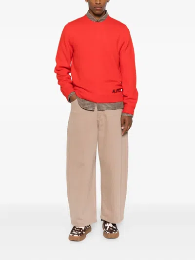 A.p.c. Edward Jersey Crew Neck Long Sleeves In Red