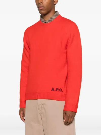 A.p.c. Edward Jersey Crew Neck Long Sleeves In Red
