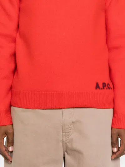 A.p.c. Edward Jersey Crew Neck Long Sleeves In Red