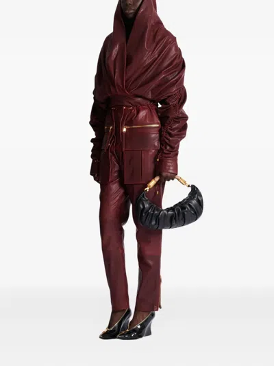 Balmain Ebene Medium Ruched Top-handle Bag In Leather In Black