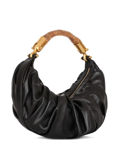 Balmain Ebene Medium Ruched Top-handle Bag In Leather In Black