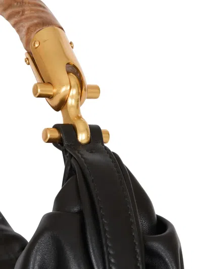Balmain Ebene Medium Ruched Top-handle Bag In Leather In Black
