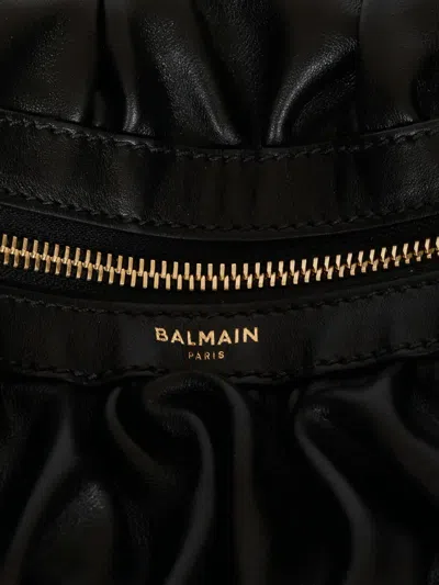 Balmain Ebene Medium Ruched Top-handle Bag In Leather In Black