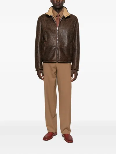 Etro Floral-pattern Leather Jacket In Brown