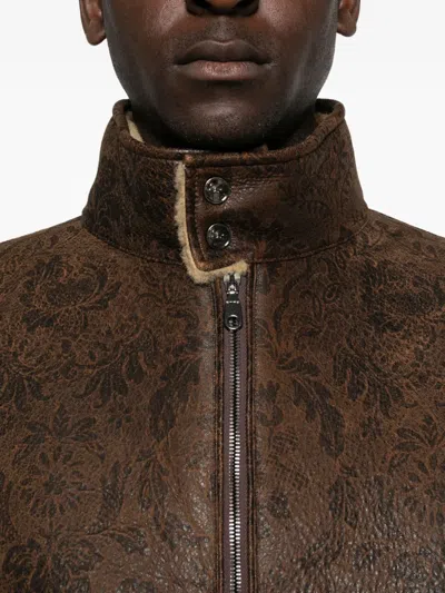 Etro Floral-pattern Leather Jacket In Brown