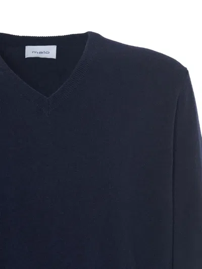 Malo V-neck Cashmere Sweater In Blue